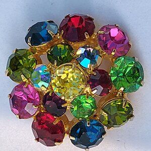 Vintage Fruit Salad – Tutti Fruity Goldstone brooch Rich colors, Red, yellow, Bl
